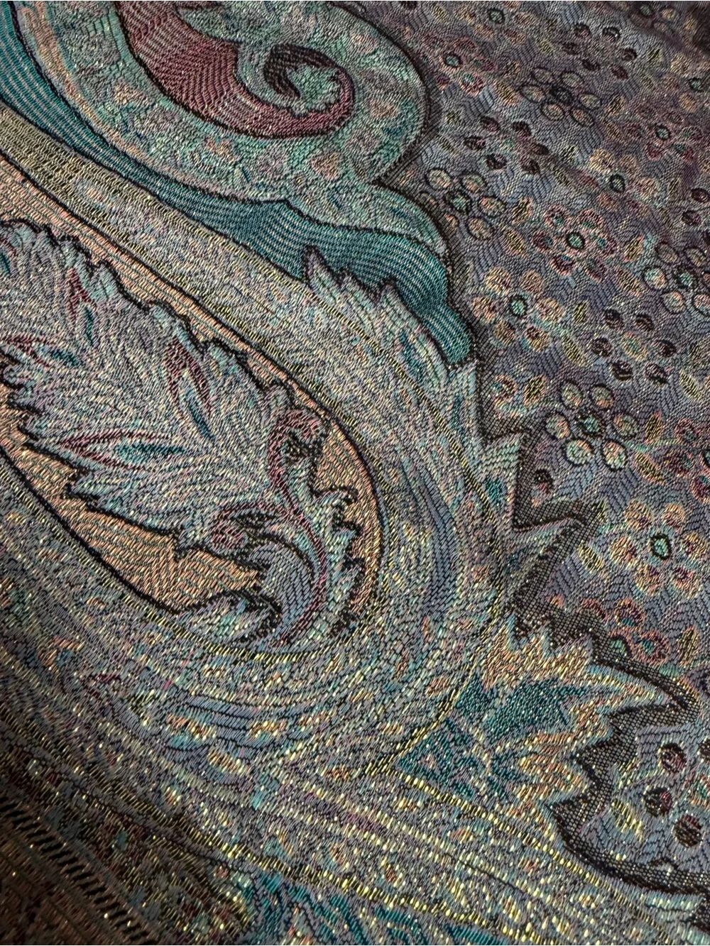 pashmina Teal, Purple & Black Paisley Woven Shawl with Fringe
